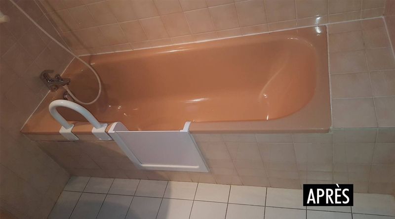 Découpe de baignoire avec installation d'un portillon anti éclaboussure